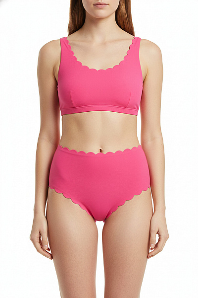 Hunkemoller Dámské Plavkové Kalhotky S Vysokým Pasem A Volánky Růžové Velikost M