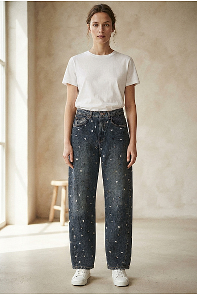 MANGO Dámské Modré Džíny Oversize S Dírami Velikost 36