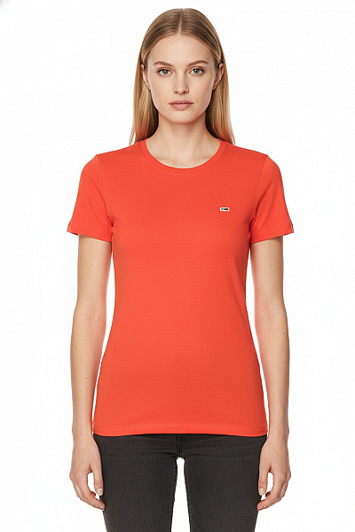 TOMMY HILFIGER Dámské Oranžové Tričko S Krátkým Rukávem Basic Velikost Xs