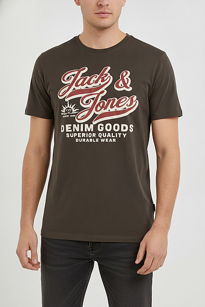 JACK & JONES Pánské Tričko S Krátkým Rukávem A Potiskem Hnědé Vel. M