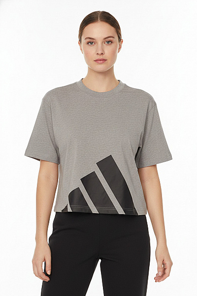 ADIDAS Dámské Tričko Krátký Rukáv Crop Top šedé S Potiskem Velikost M