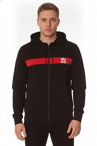 Hugo Boss Pánská černá Mikina S Kapucí A Potiskem Na Zip Vel. EU M