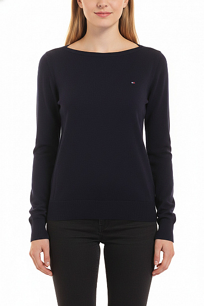 TOMMY HILFIGER Dámský Tmavě Modrý Svetr S Dlouhým Rukávem A Kulatým Výstřihem Vel. Xs