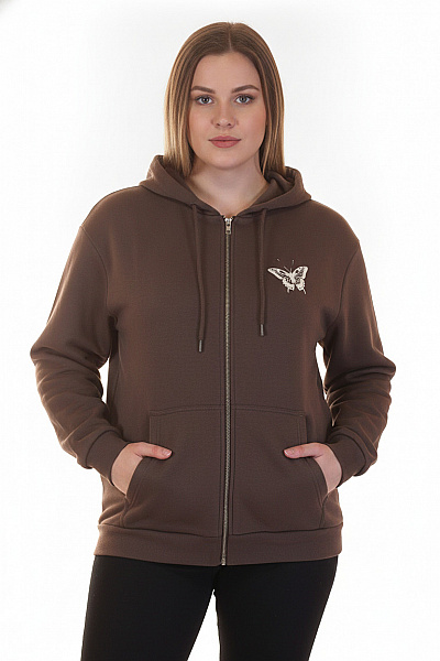 Hnědá Mikina S Kapucí A Výšivkou Motýla Velikost 3XL