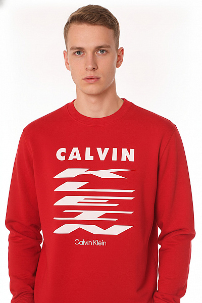 Calvin Klein Pánská červená Mikina S Dlouhým Rukávem A Potiskem Velikost S
