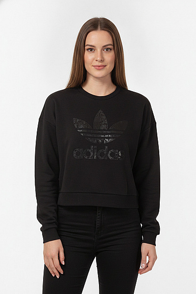 ADIDAS Dámská černá Mikina S Dlouhým Rukávem A Potiskem Crop Velikost EU L