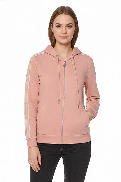 Street One Dámská Růžová Mikina S Kapucí Na Zip Pruhovaná Streetwear Velikost EU 38
