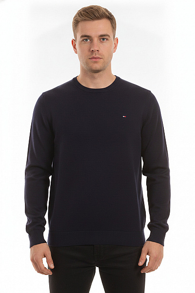 TOMMY HILFIGER Pánský Tmavě Modrý Bavlněný Svetr Basic Vel. XL