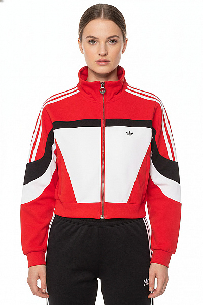 ADIDAS Dámská červená Crop Mikina Na Zip Sportovní S Dlouhým Rukávem Pruhovaná Velikost XS