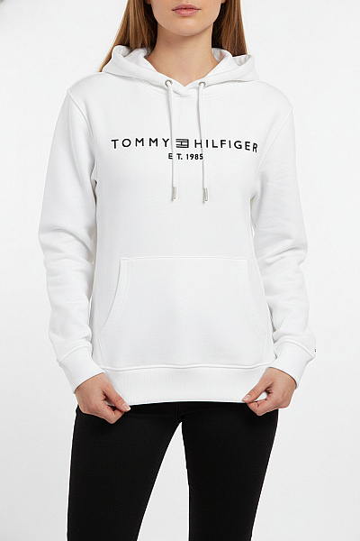TOMMY HILFIGER Dámská Mikina S Kapucí A Potiskem Přes Hlavu Bavlněná Bílá Vel. S