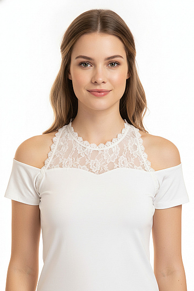 Laura Scott Dámská Halenka Bez Rukávů Krajková Elegantní Bílá Velikost EU 44