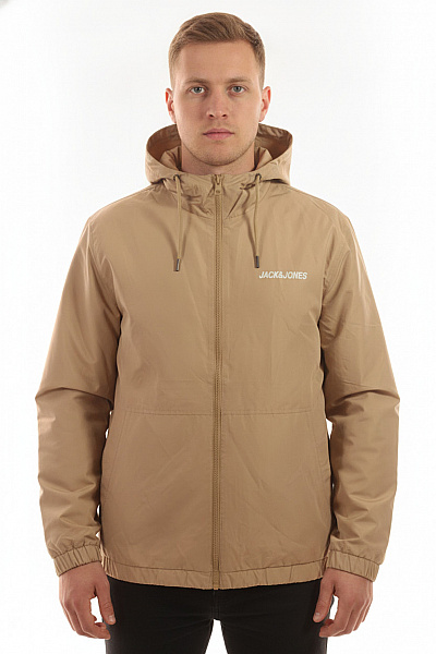 JACK & JONES Pánská Bunda S Kapucí Béžová Polyesterová Lehká Outdoorová Vel. EU XL