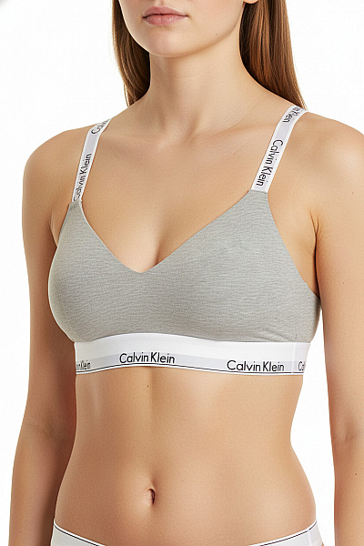 Calvin Klein šedá Bavlněná Braletová Podprsenka Trojúhelníková Hladká Vel. L