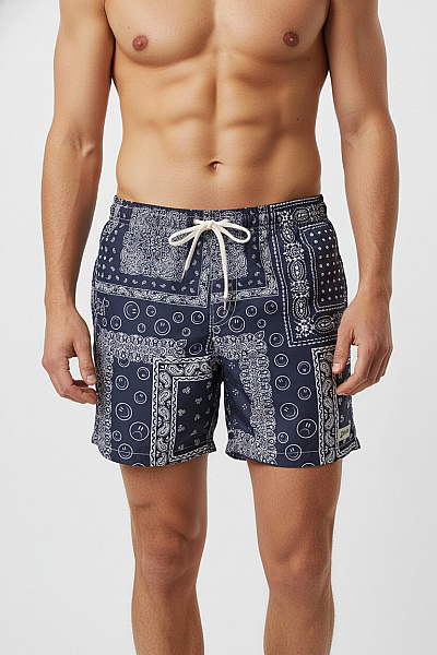 Bather Pánské Kraťasy Modré S Potiskem Bandana A Smajlíky Velikost EU XL
