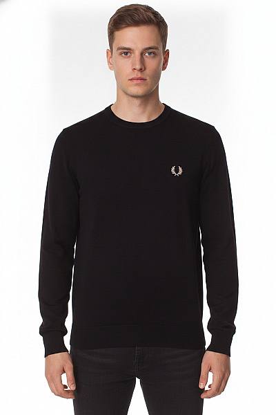 FRED PERRY Pánský černý Vlněný Svetr Přes Hlavu Velikost S