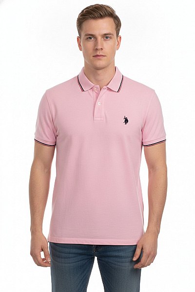 U.S.POLO ASSN. Pánské Růžové Polo Tričko S Krátkým Rukávem A Výšivkou Velikost EU XXL