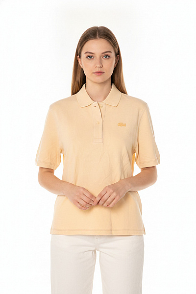 LACOSTE Dámské Bavlněné Polo Tričko S Krátkým Rukávem Béžové Velikost EU 38