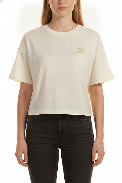 Puma Dámské Tričko S Krátkým Rukávem Béžové Basic Crop Top Vel. S