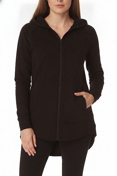 URBAN CLASSICS Dámská černá Mikina S Kapucí A Dlouhým Rukávem Na Zip Prodloužená Velikost M