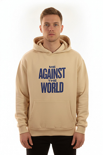 Mister Tee Béžová Mikina S Kapucí A Potiskem Přes Hlavu Oversized Vel. XL
