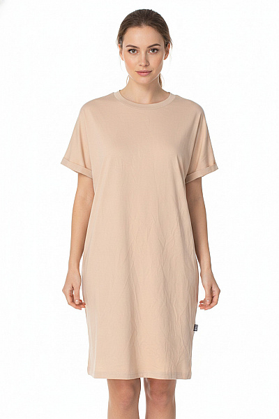 URBAN CLASSICS Dámské Tričkové šaty Béžové Volnočasové Jednoduché Oversized Velikost S