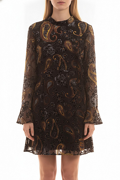 Guess Dámské šaty S Dlouhým Rukávem černé Paisley Velikost EU 32