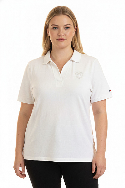 TOMMY HILFIGER Dámské Bílé Polo Tričko S Krátkým Rukávem A Potiskem Velikost EU 52
