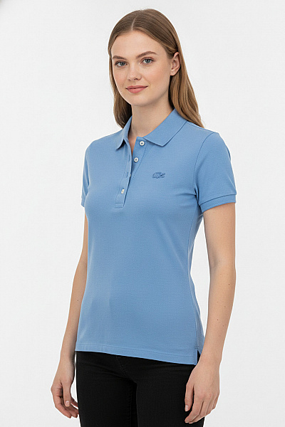 LACOSTE Dámské Polo Tričko S Krátkým Rukávem Modré Jednobarevné S Výšivkou Vel. EU 34