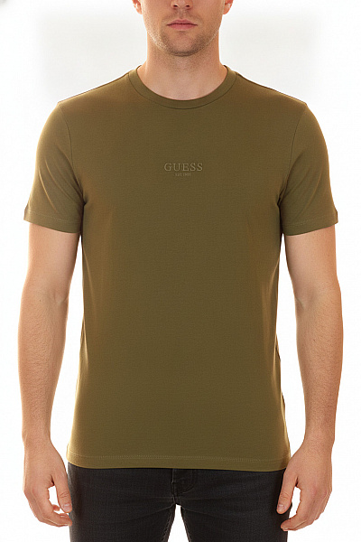 Guess Pánské Tričko S Krátkým Rukávem Jednobarevné Khaki Vel. EU S