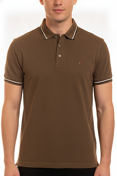 TOMMY HILFIGER Pánské Hnědé Tričko Polo S Krátkým Rukávem A Límečkem Vel. EU L