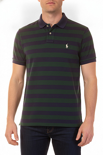 Ralph Lauren Pánské Pruhované Polo Tričko S Límečkem Zelené Velikost L