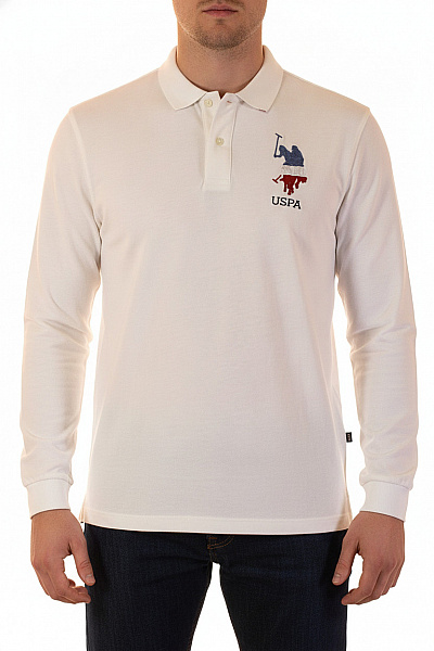 U.S.POLO ASSN. Pánské Tričko S Dlouhým Rukávem A Límečkem Bílé S Výšivkou Vel. EU XL