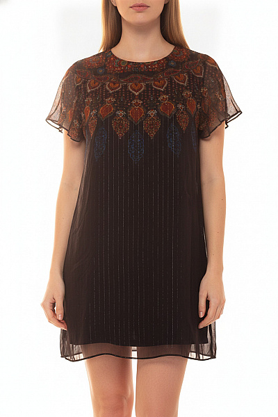 DESIGUAL Dámské šaty S Krátkým Rukávem Boho Třpytivé Vel. 44