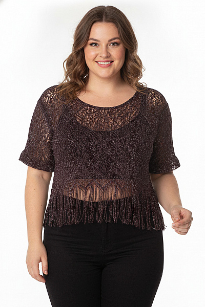 Dámská Krajková Halenka Krátký Rukáv Crop Velikost XL