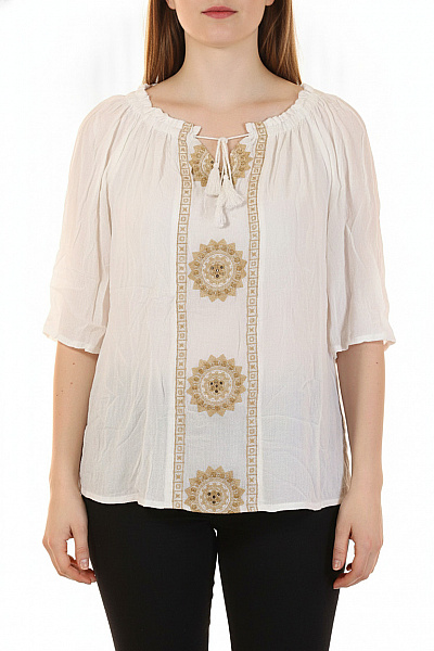 Bílá Halenka S Krátkým Rukávem A Výšivkou Boho Vel. XXL