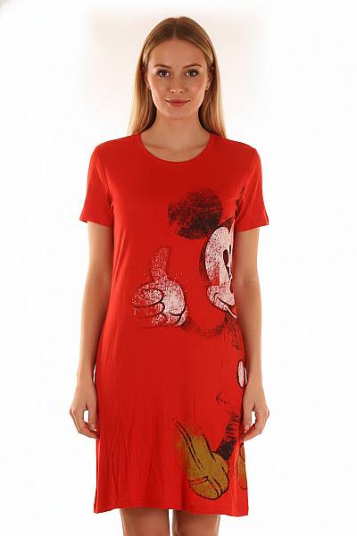 DESIGUAL Dámské červené Tričkové šaty S Krátkým Rukávem A Potiskem Mickey Mouse Vel. EU M