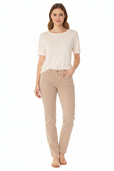 MAC Rovné Kalhoty Béžové Volnočasové Bavlněné S Kapsami