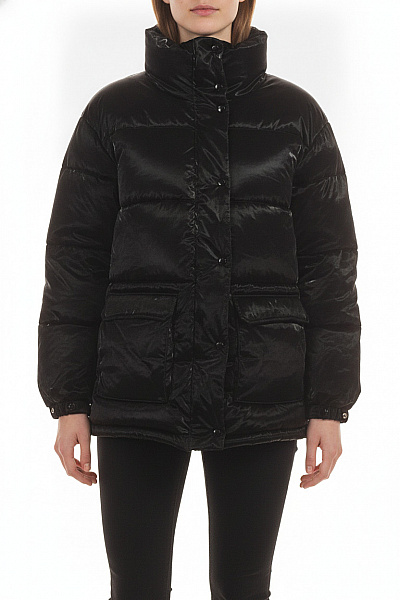MANGO Dámská černá Lesklá Péřová Bunda Puffer Velikost XS