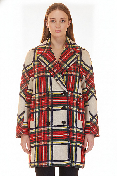 DESIGUAL Dámský Kostkovaný Dvouřadý Kabát Podzimní Elegantní Velikost 44