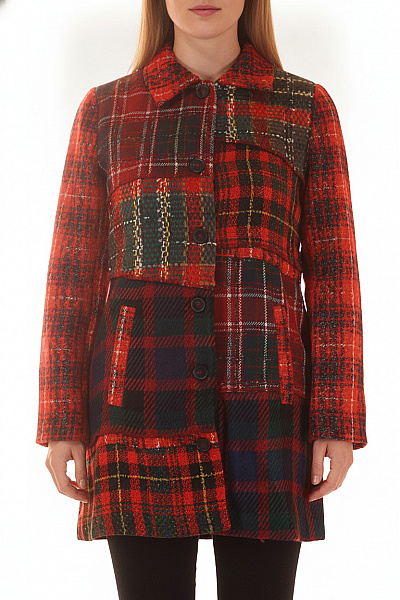 DESIGUAL Dámský Kostkovaný Kabát Podzimní Moderní Vzorovaný Vel. 44