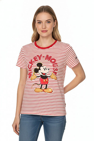 DESIGUAL Dámské Pruhované Tričko S Krátkým Rukávem A Potiskem Mickey Mouse Vel. M