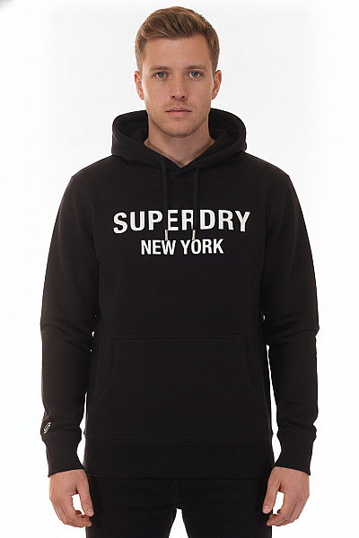 SUPERDRY Pánská černá Mikina S Kapucí A Potiskem Velikost XL