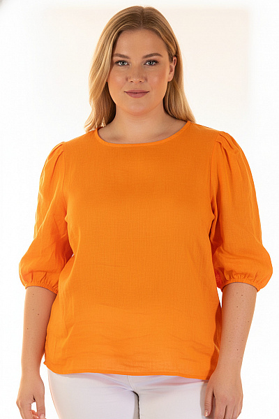 Oranžová Halenka S Krátkým Rukávem A Nabíranými Rukávy Vel. L/XL