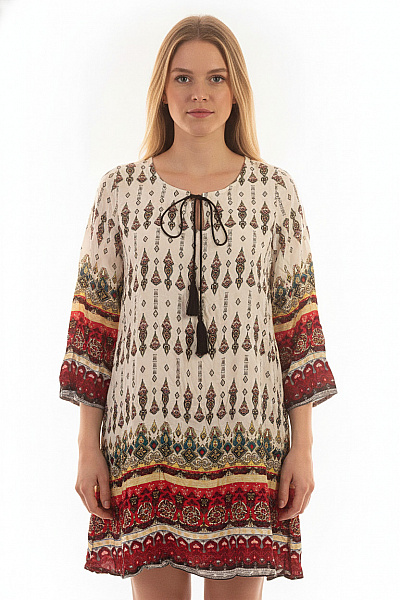 Dámská Tuniková Halenka S Dlouhým Rukávem A Potiskem Boho Vel. M