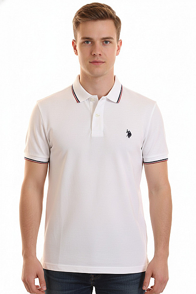 U.S.POLO ASSN. Pánské Bílé Polo Tričko S Krátkým Rukávem A Výšivkou Vel. M