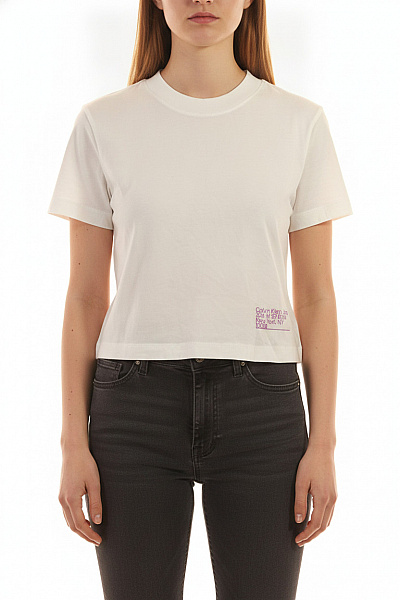 Calvin Klein Dámské Tričko S Krátkým Rukávem Bílé Crop Top S Nápisem Velikost S