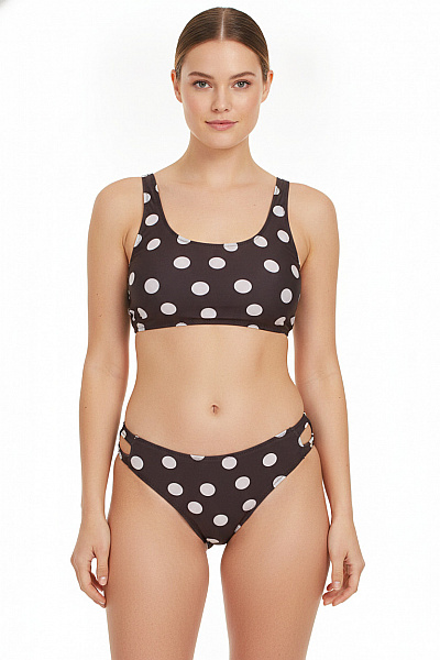 VILA Dámské Dvoudílné Plavky Puntíkované černé Crop Top Vel. L
