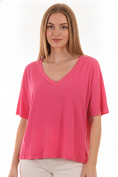 COTTON CANDY Růžové Tričko S Krátkým Rukávem A Výstřihem Do V Basic Crop Top Velikost S