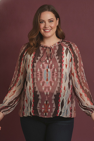 Grace Dámská Halenka S Dlouhým Rukávem A Potiskem Boho Vel. XL