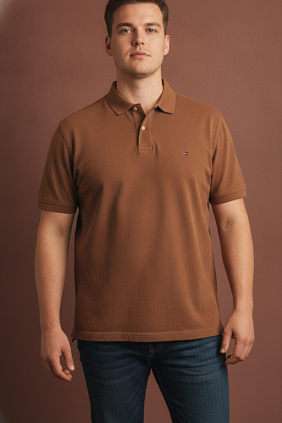 TOMMY HILFIGER Pánské Hnědé Polo Tričko S Krátkým Rukávem Velikost XXXL